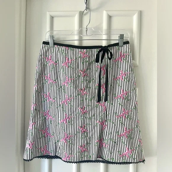 Nanette Lepore Embroidered Floral Striped Mini Skirt - Picture 1 of 7